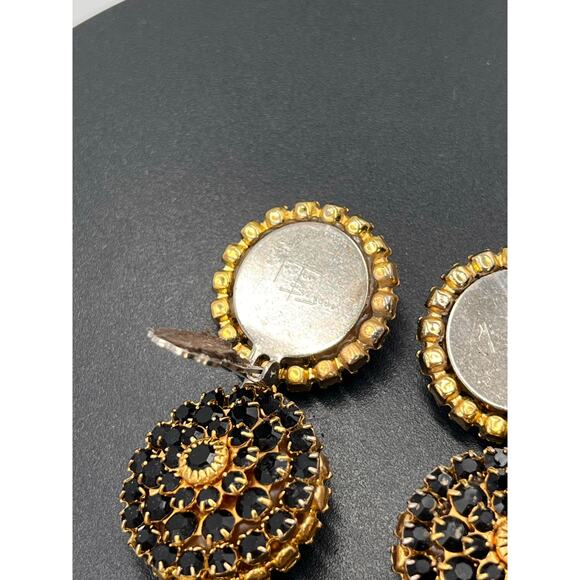 Mistar Bijoux Deadstock 3D Puff Three Drop Dangle Crystal Gold Clip on Earrings - Picture 5 of 12